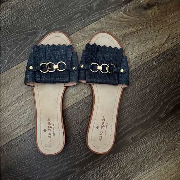 Kate Spade Kiltie Blue Denim Slide Sandal Sz 6.5 - Picture 1 of 5